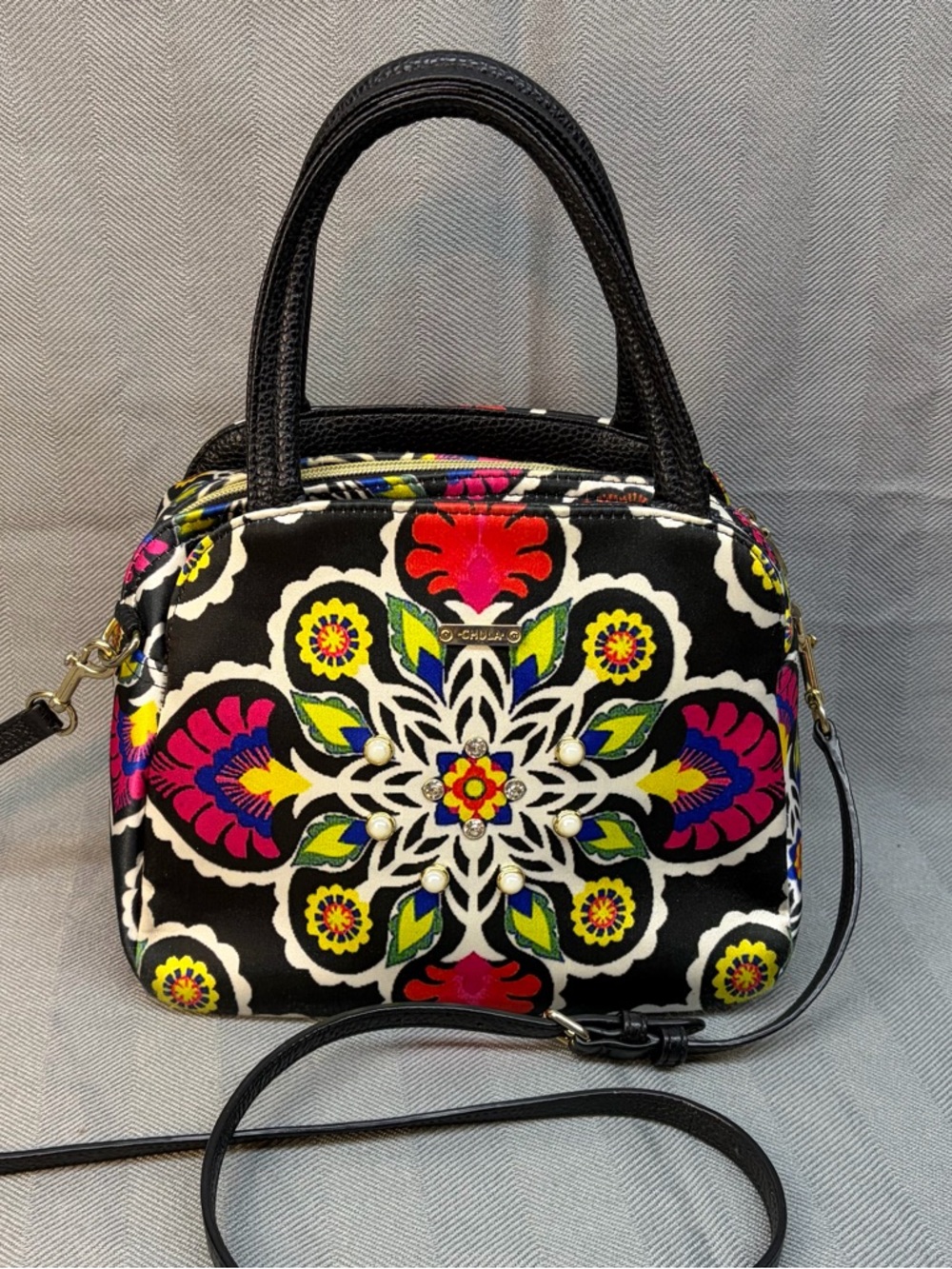Chula floral vibrant Mandala style pattern w/ pearl &crystal like embellishments